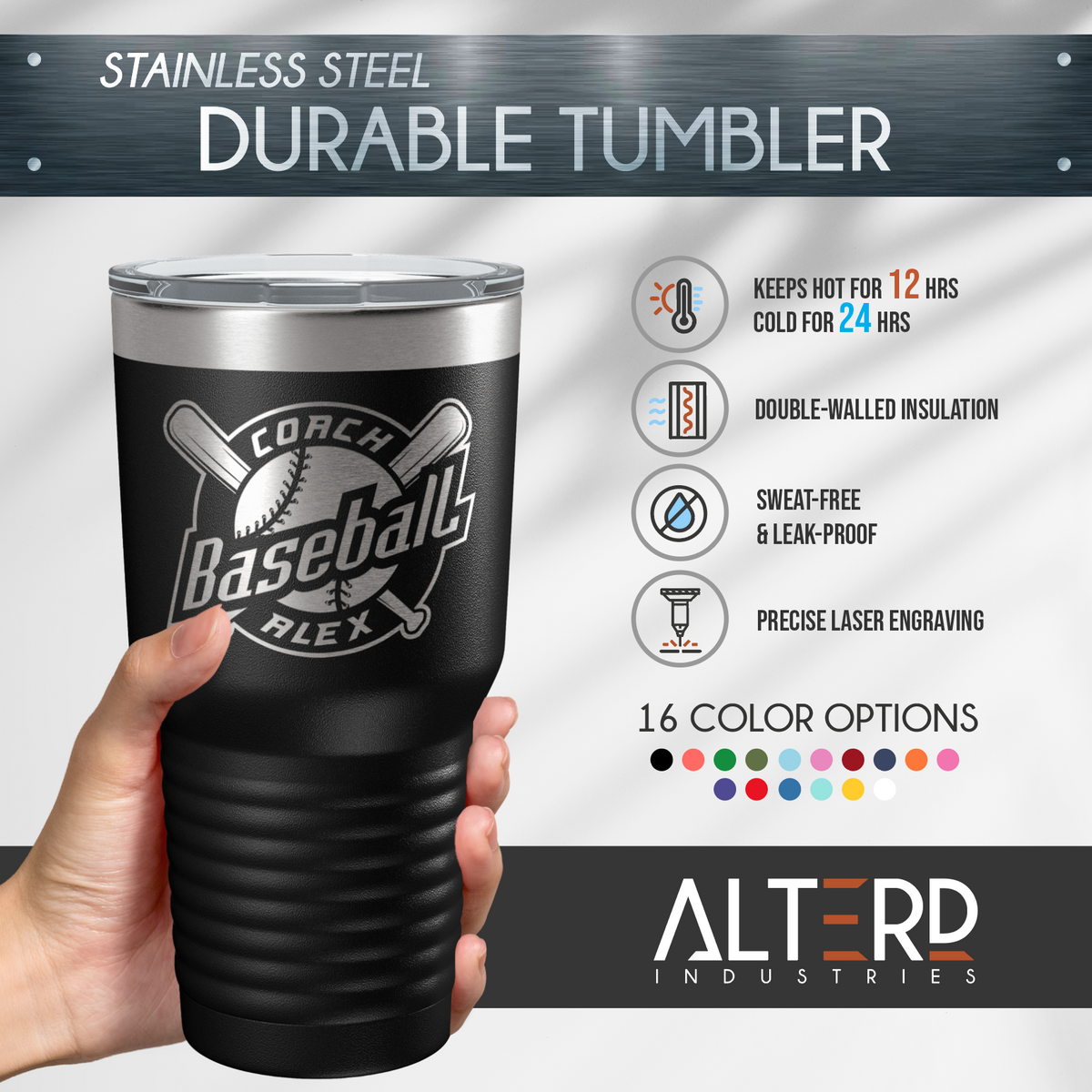 Personalized Basketball Coach Net Tumbler 30oz held in hand