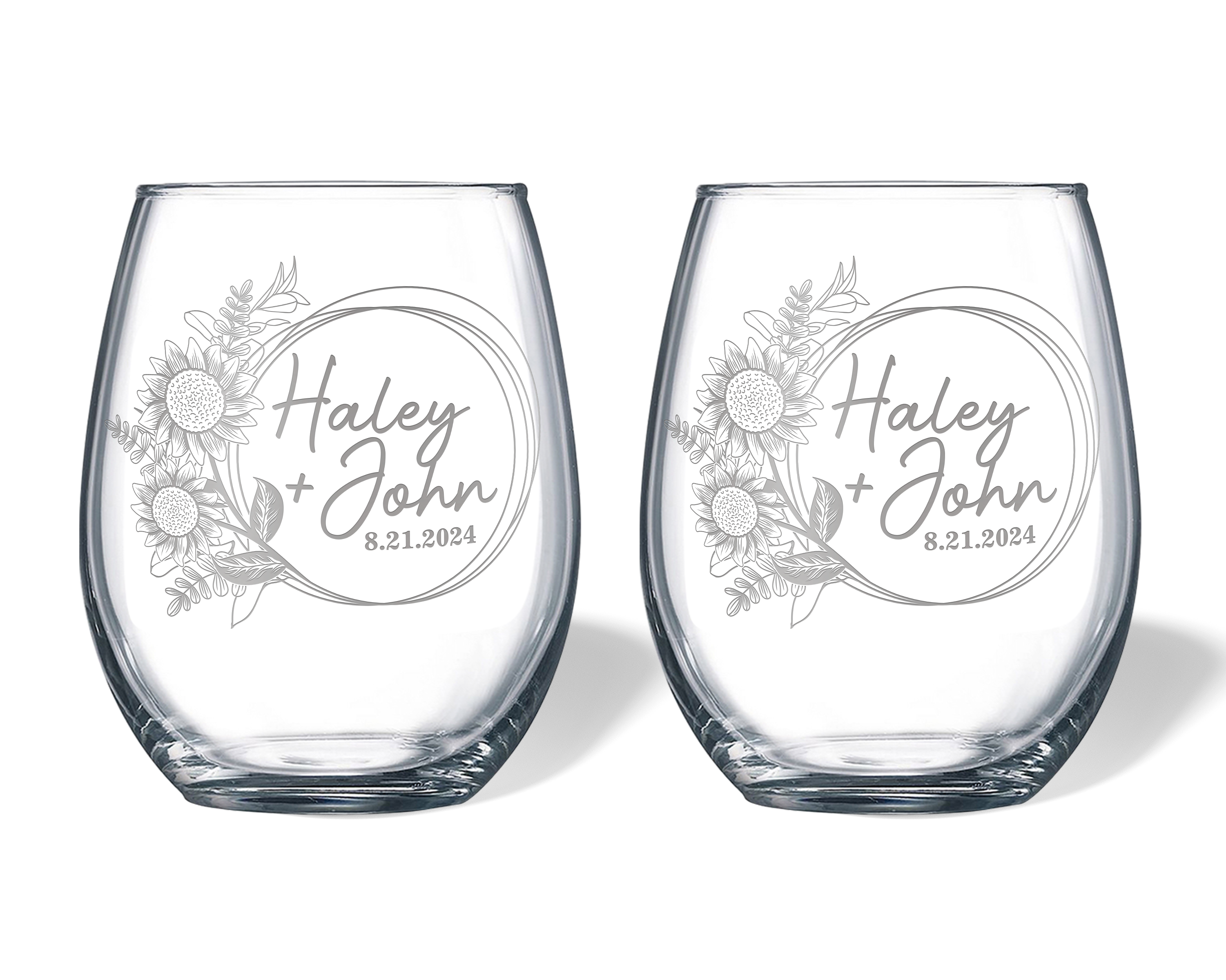 Wedding Ring Wine Glasses - Set of 2 - Personalized - Design Imagery  Engraving
