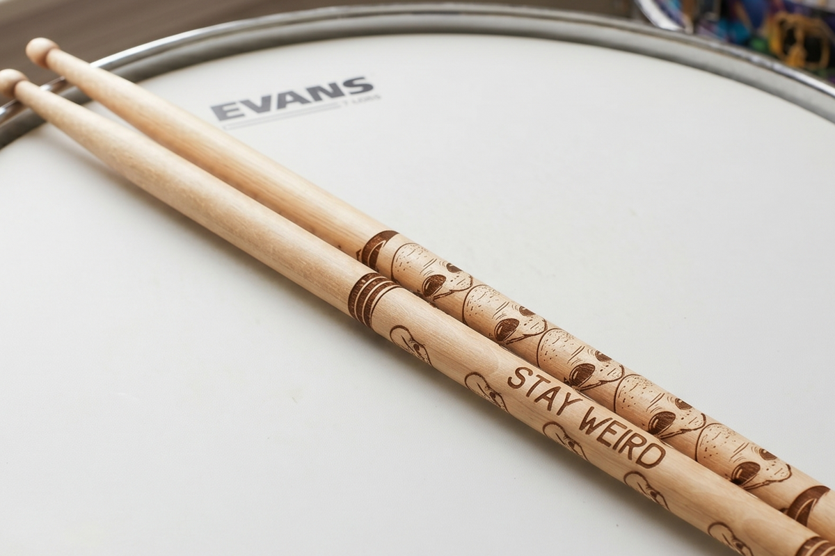 Alien UFO Drumsticks, Laser Engraved Alien Face Wrap