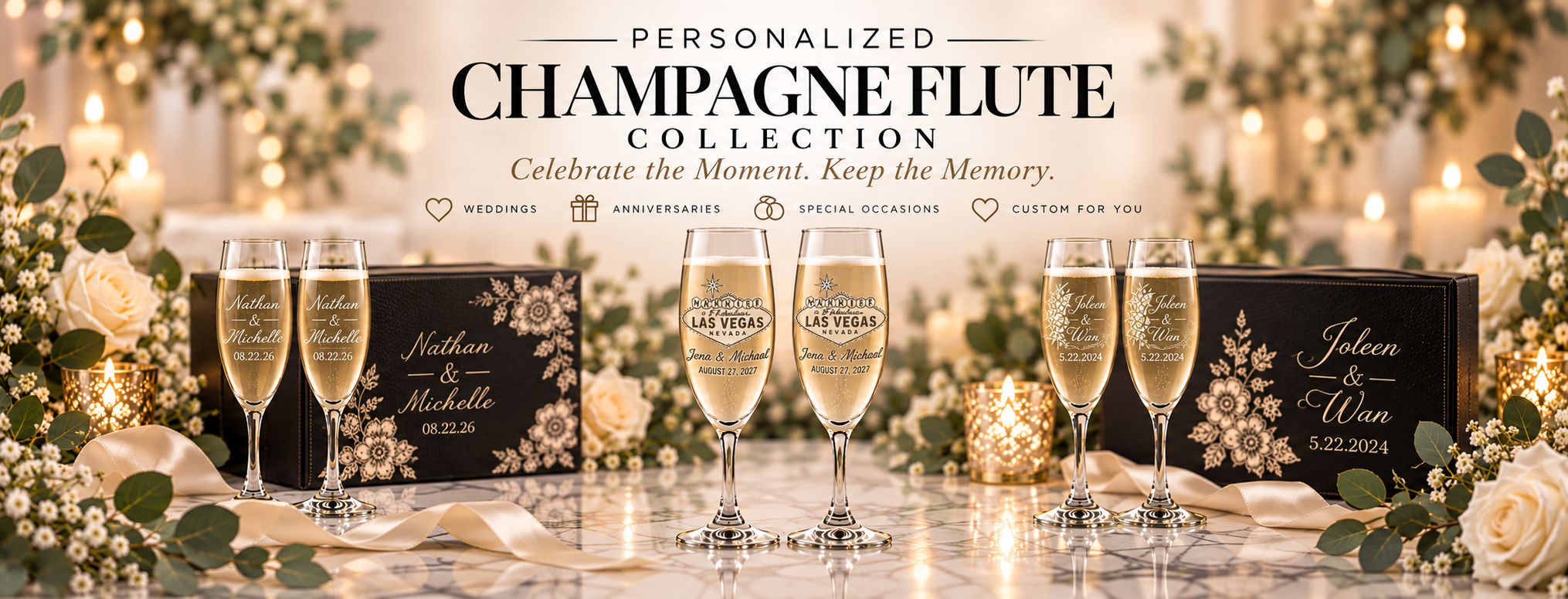 Champagne Flutes & Keepsake Boxes