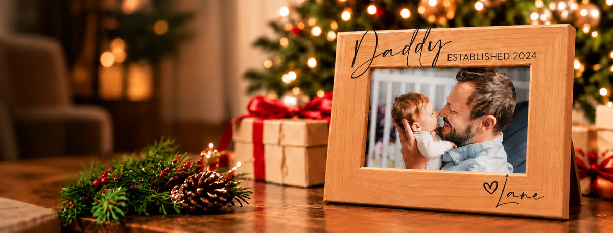 Personalized holiday gifts and engraved photo frame