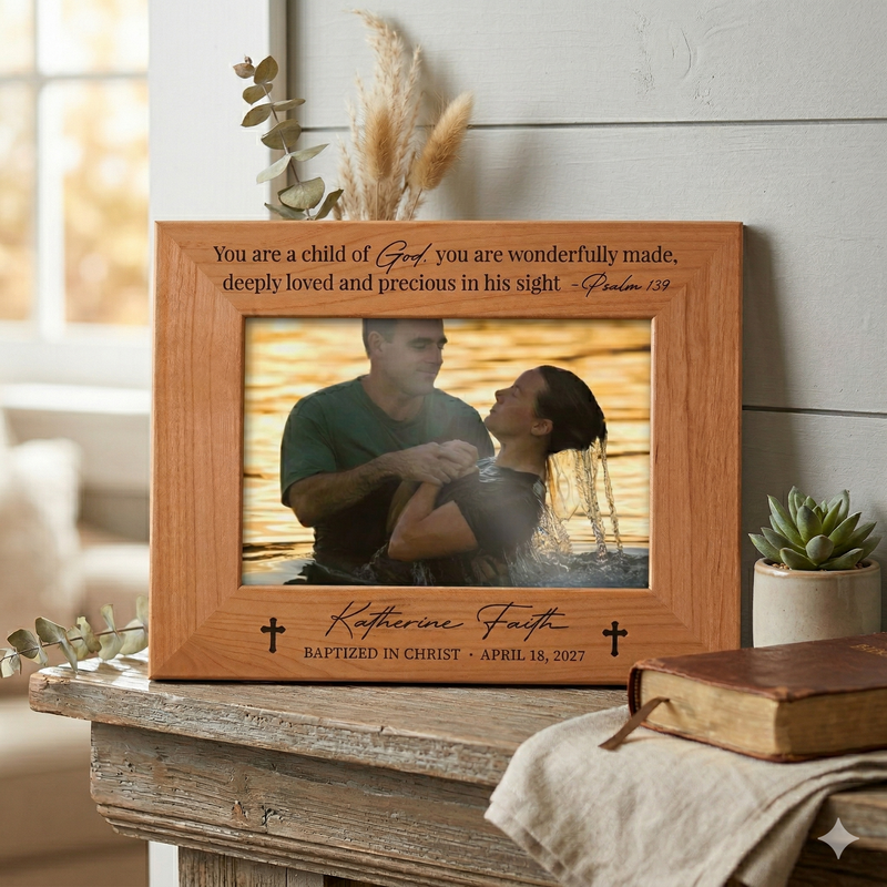 Personalized Baptism Frame, Laser Engraved Wood