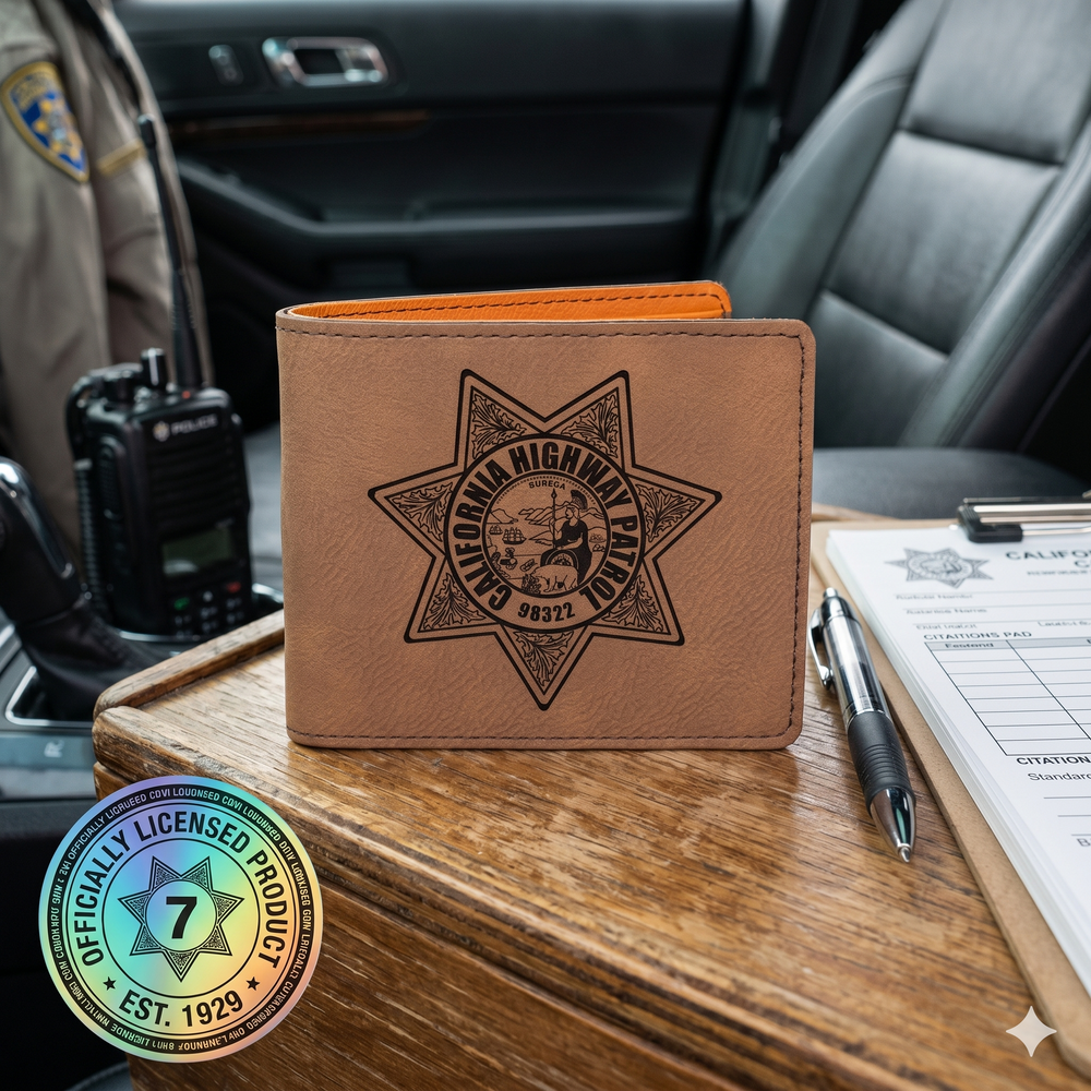 Personalized CHP Wallet | Officially Licensed | Laser Engraved Badge | Badge Number | Gift Boxed
