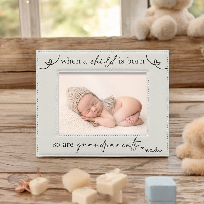 Personalized Grandparent Frame, Engraved White Leatherette