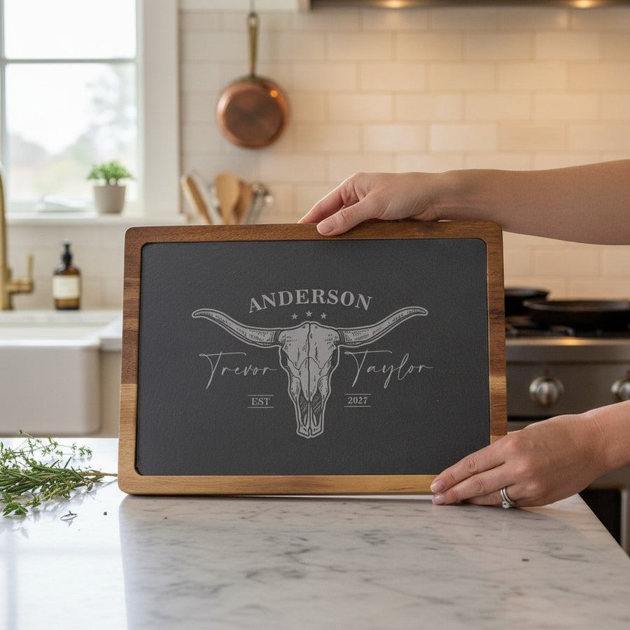Personalized Western Charcuterie Board, Laser Engraved Longhorn Skull