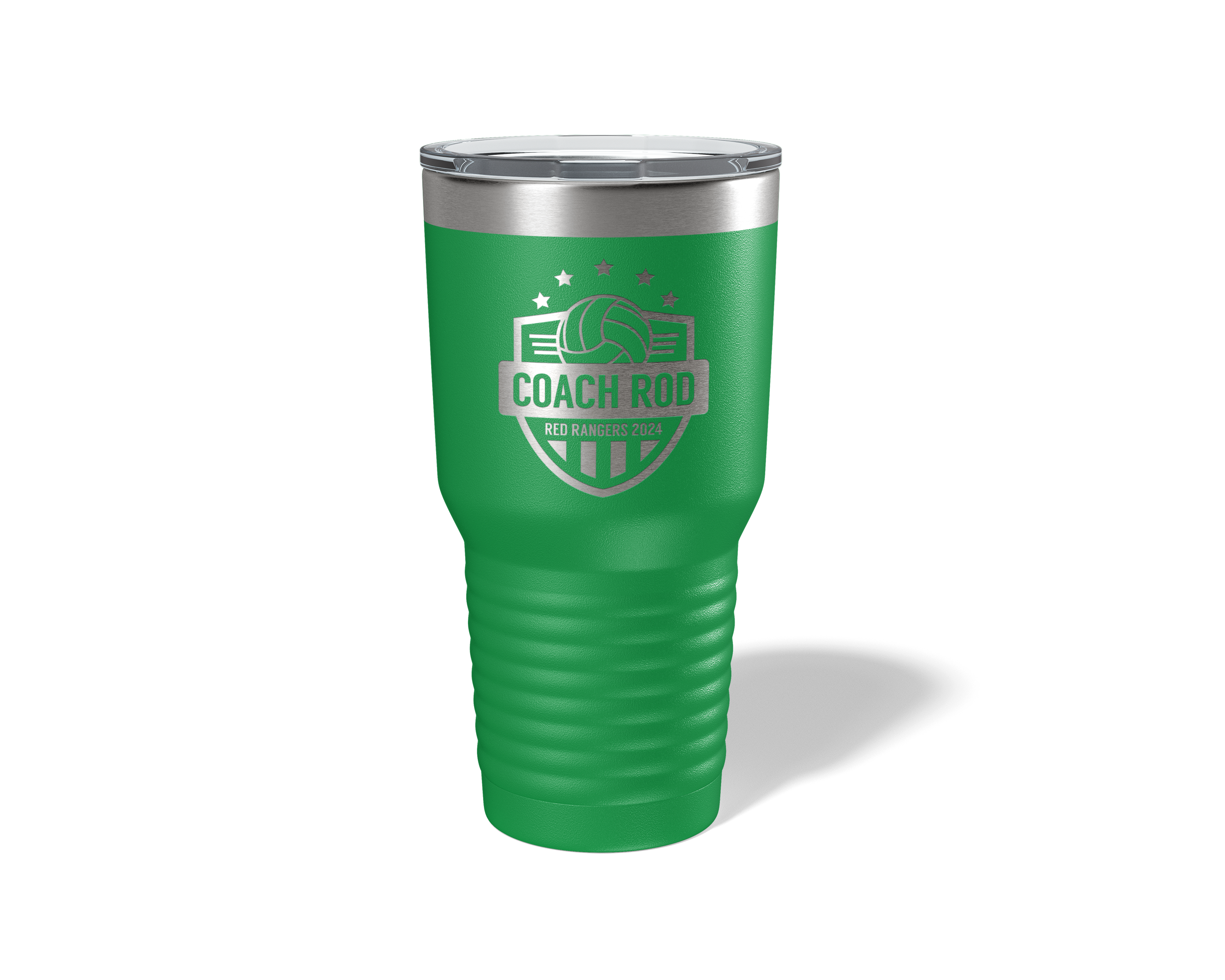Personalized Volleyball Coach Tumbler 30oz in Green, laser engraved stars design