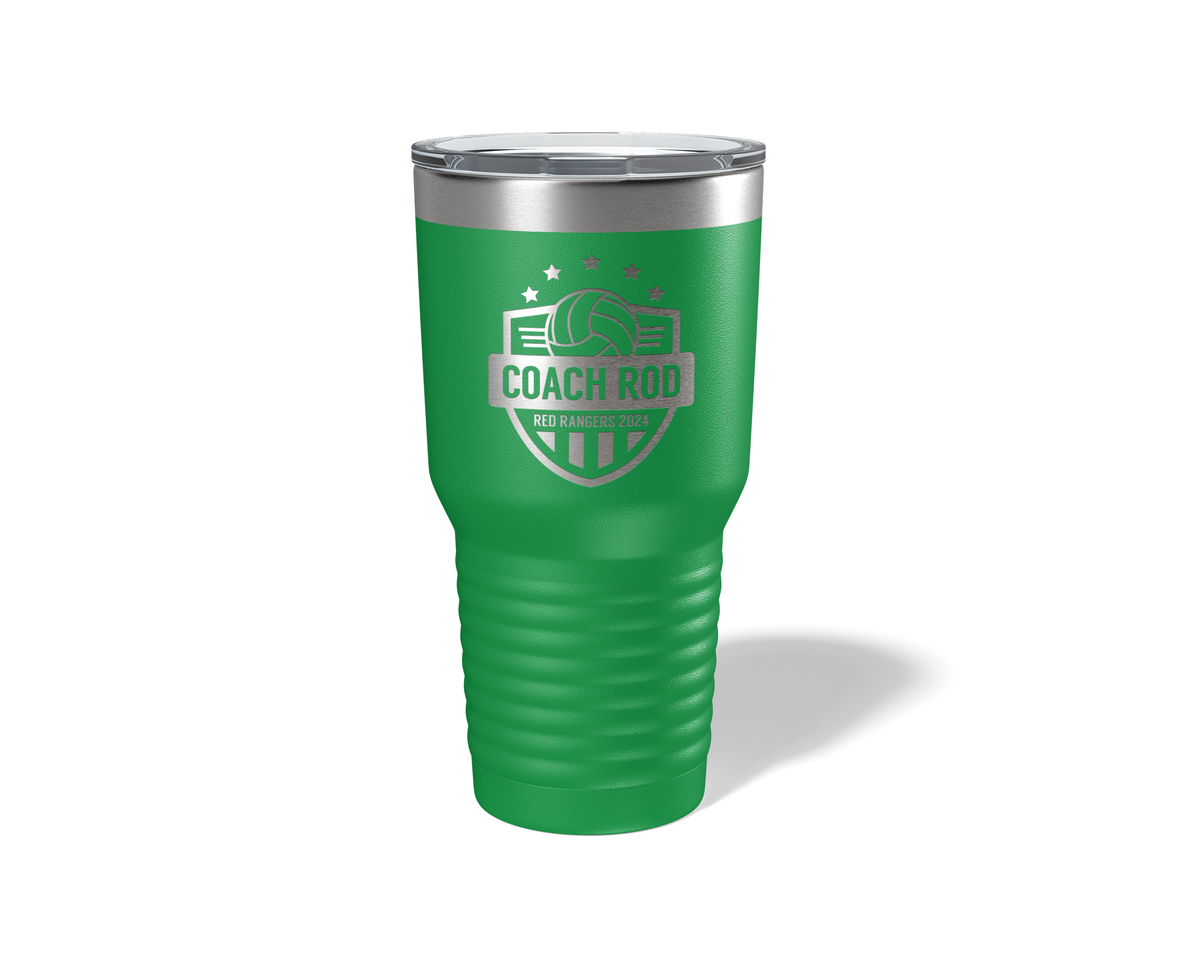 Personalized Volleyball Coach Tumbler 30oz in Green, laser engraved stars design