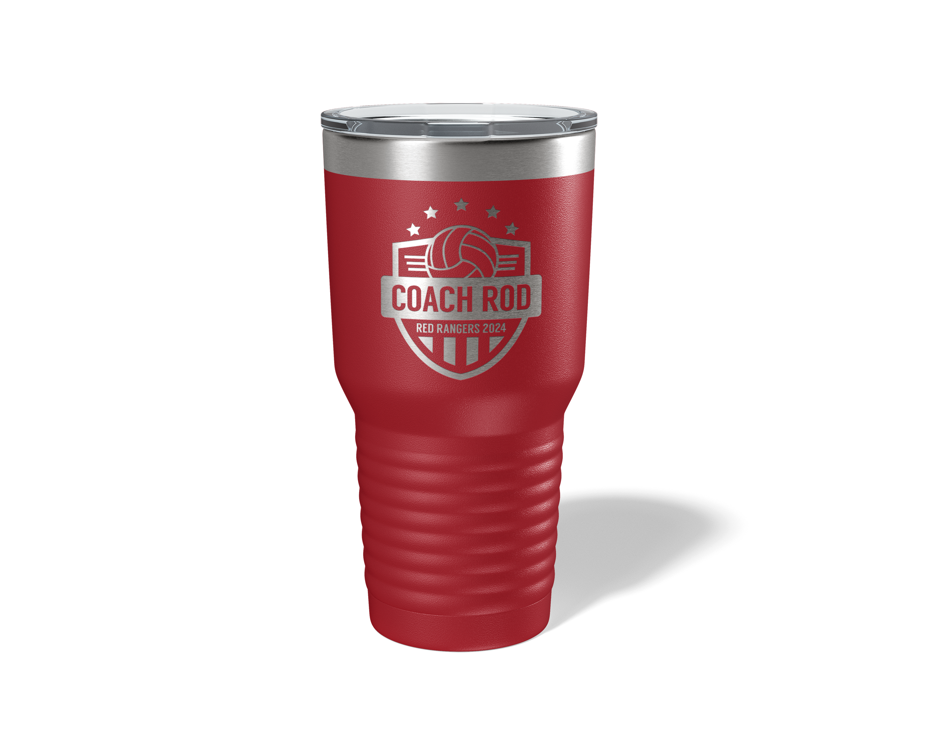 Personalized Volleyball Coach Tumbler 30oz in Maroon, laser engraved stars design
