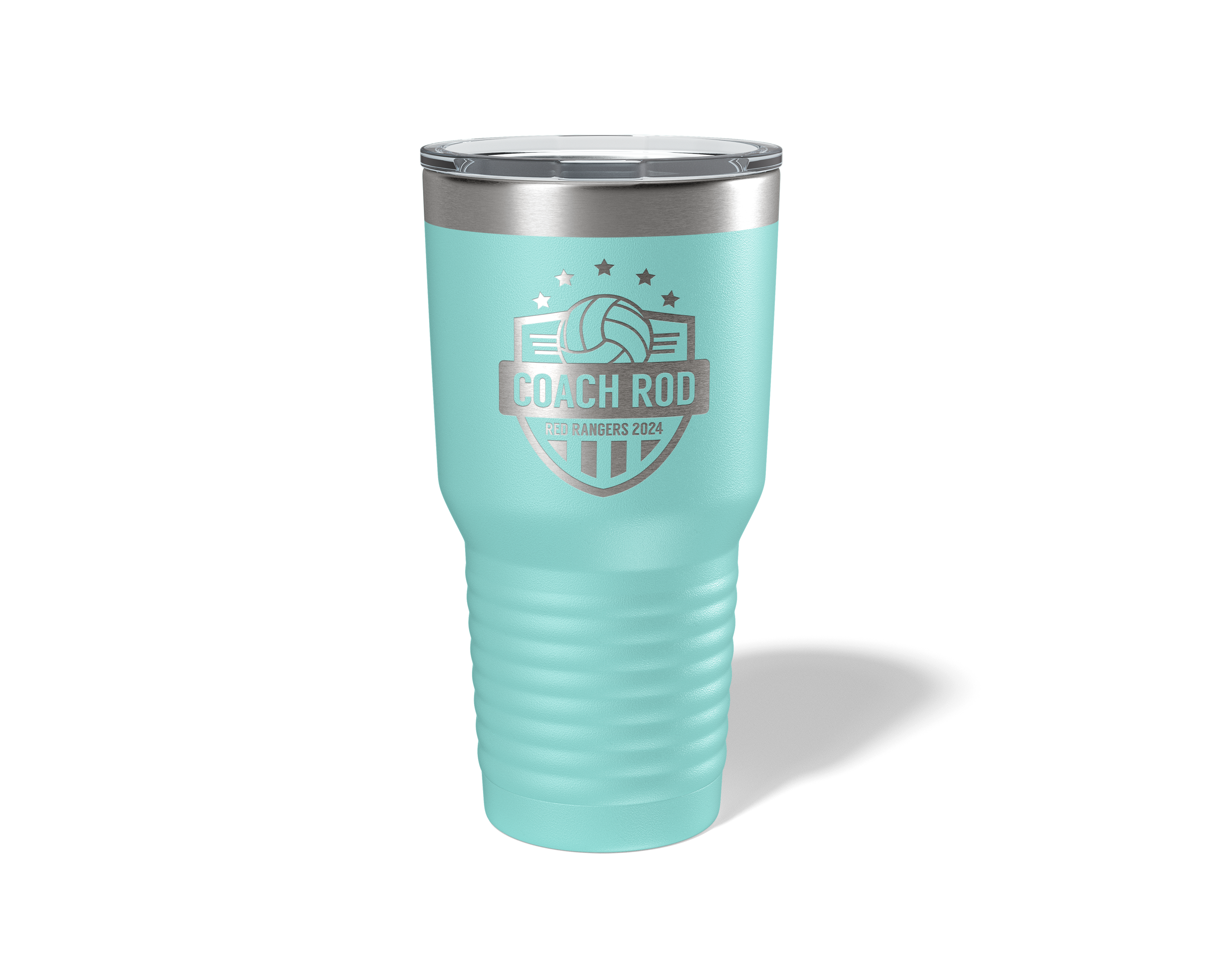 Personalized Volleyball Coach Tumbler 30oz in Mint, laser engraved stars design