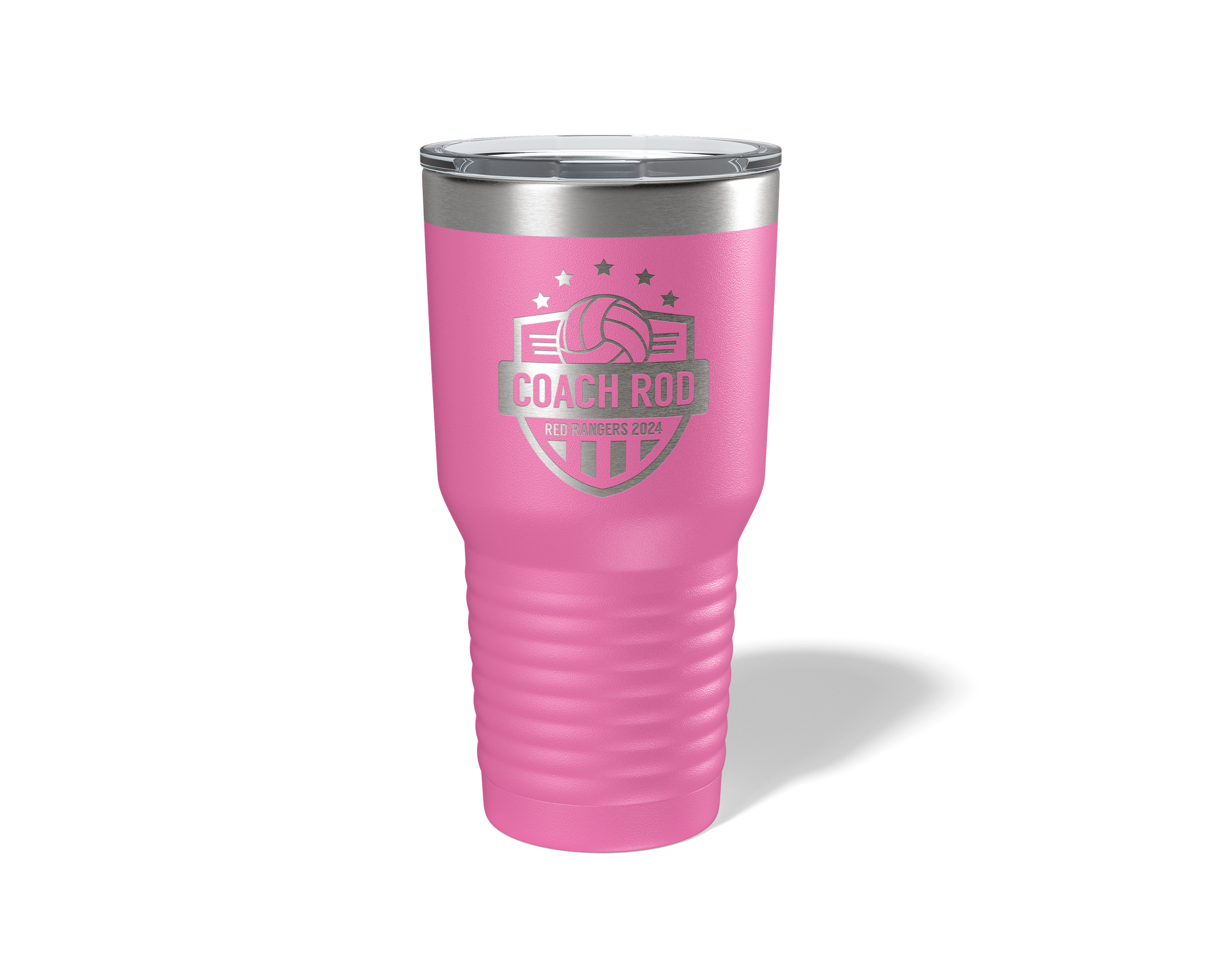 Personalized Volleyball Coach Tumbler 30oz in Pink, laser engraved stars design