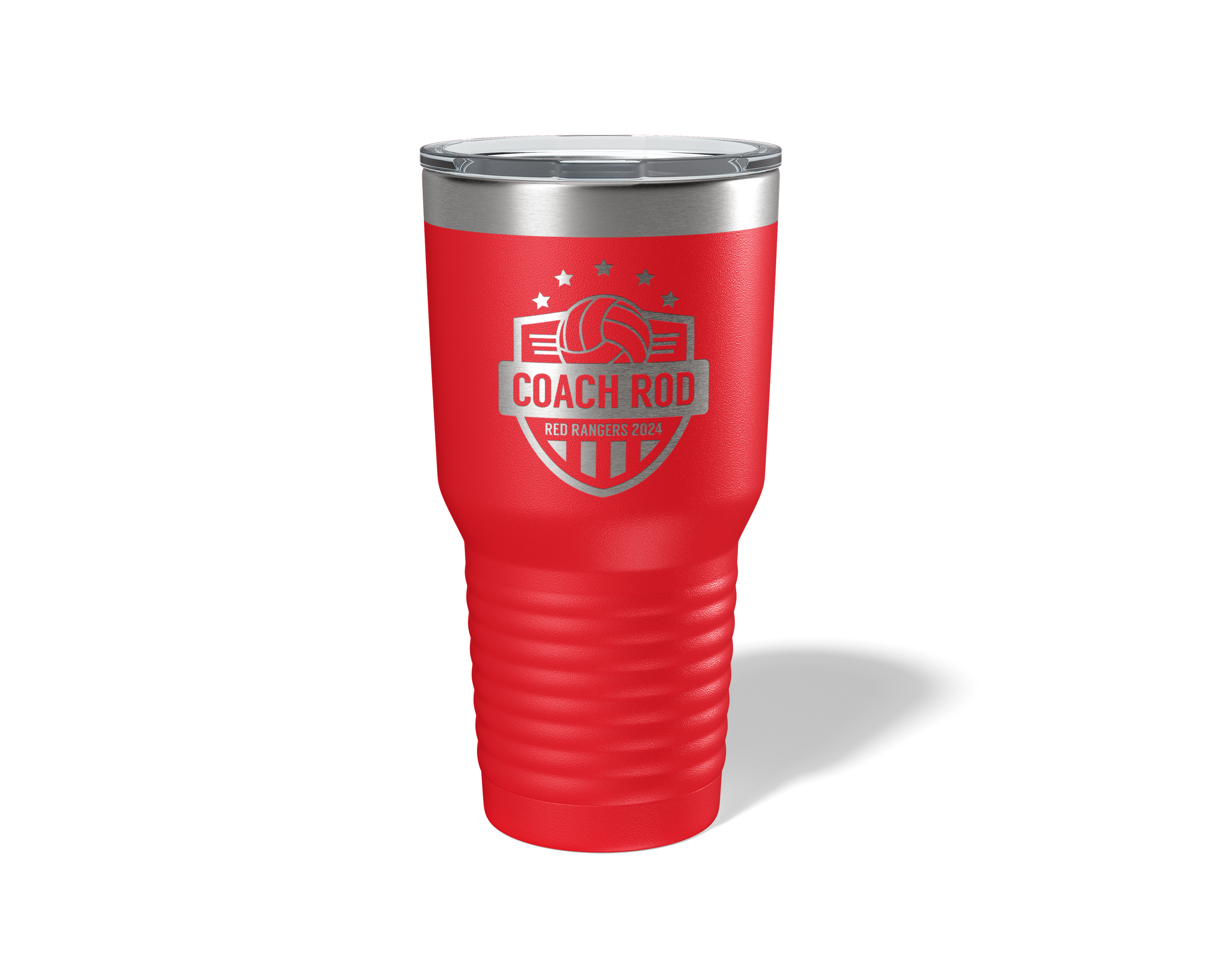 Personalized Volleyball Coach Tumbler 30oz in Red, laser engraved stars design