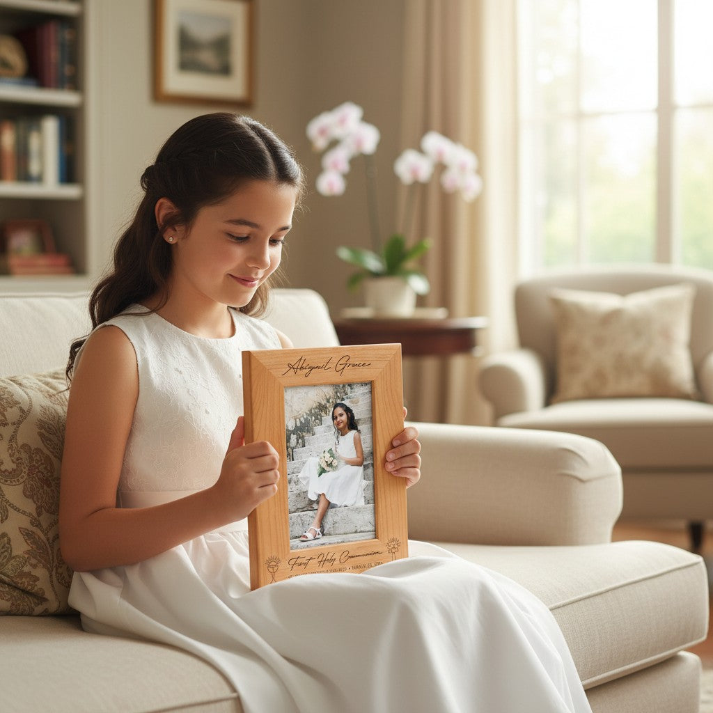 Personalized First Communion Frame, Laser Engraved Wood