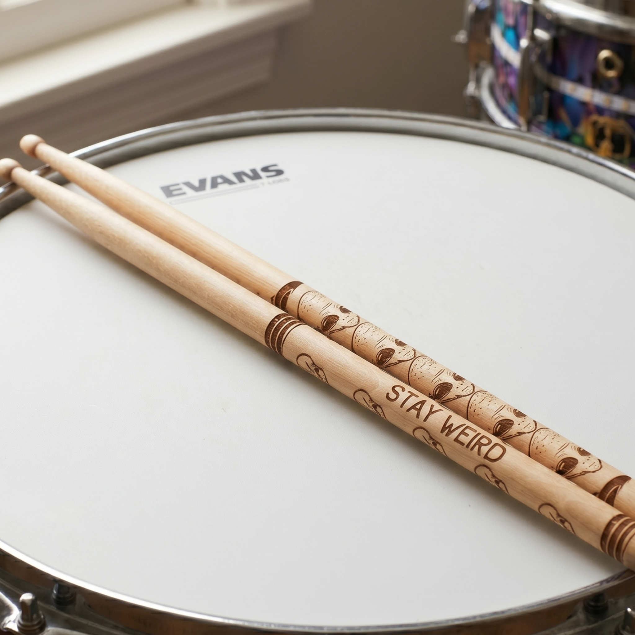 Alien UFO Drumsticks, Laser Engraved Alien Face Wrap